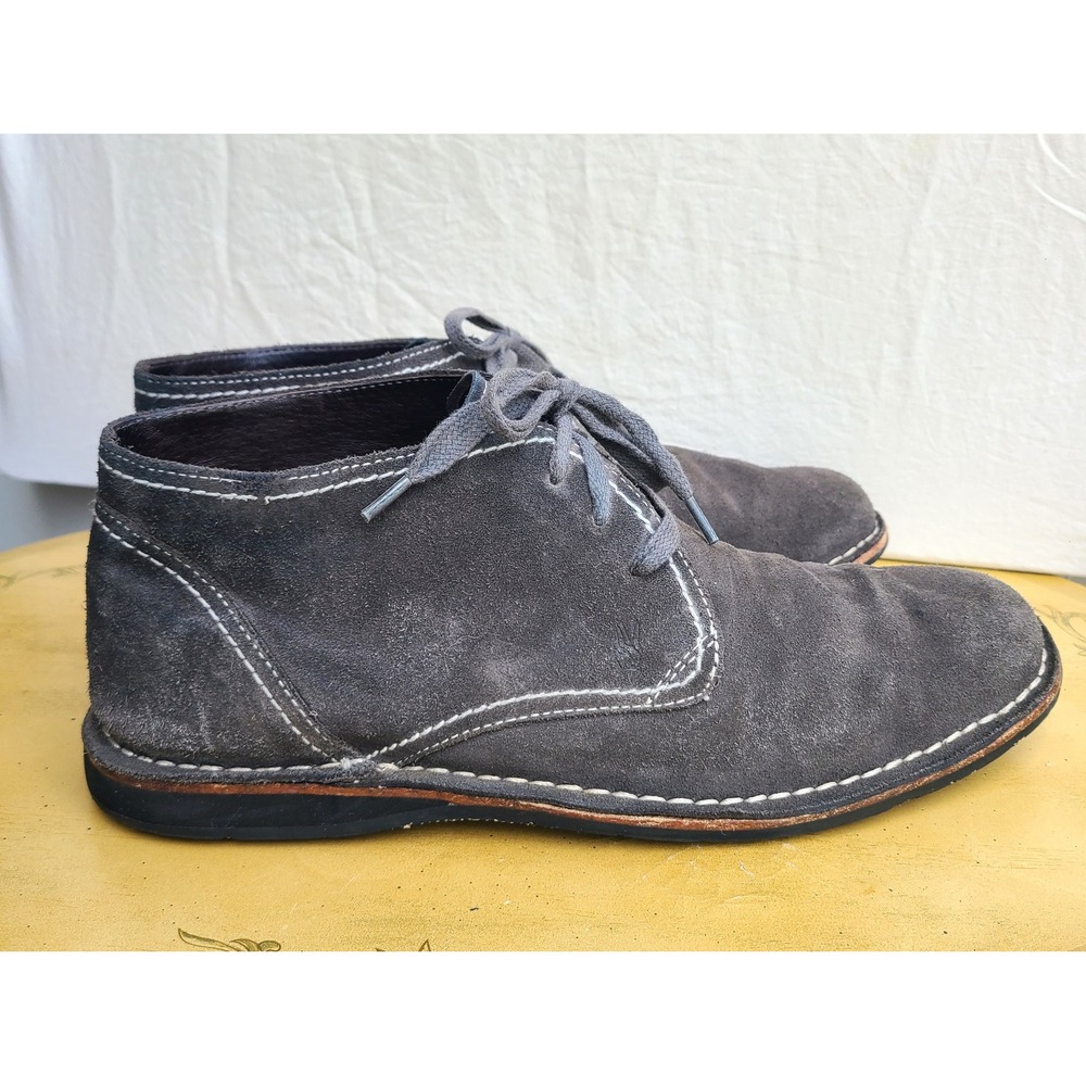 John Varvatos US‎ 11 Gray Suede Leather Lace Up Ankle Boots Chukka Minimalist